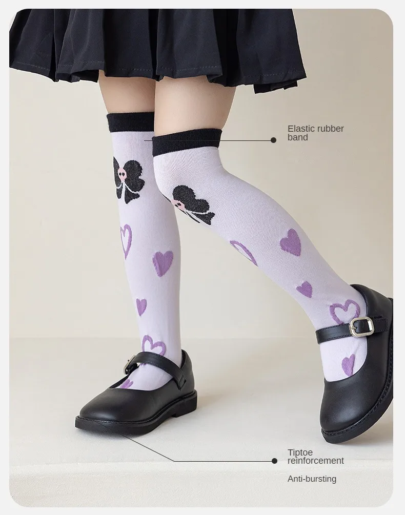 Girls Cute Sanrioed Kuromi Purple Knee Long Socks Kawaii Cartoon Anime Kuromi Children Toddler Middle Tube Socks Gift