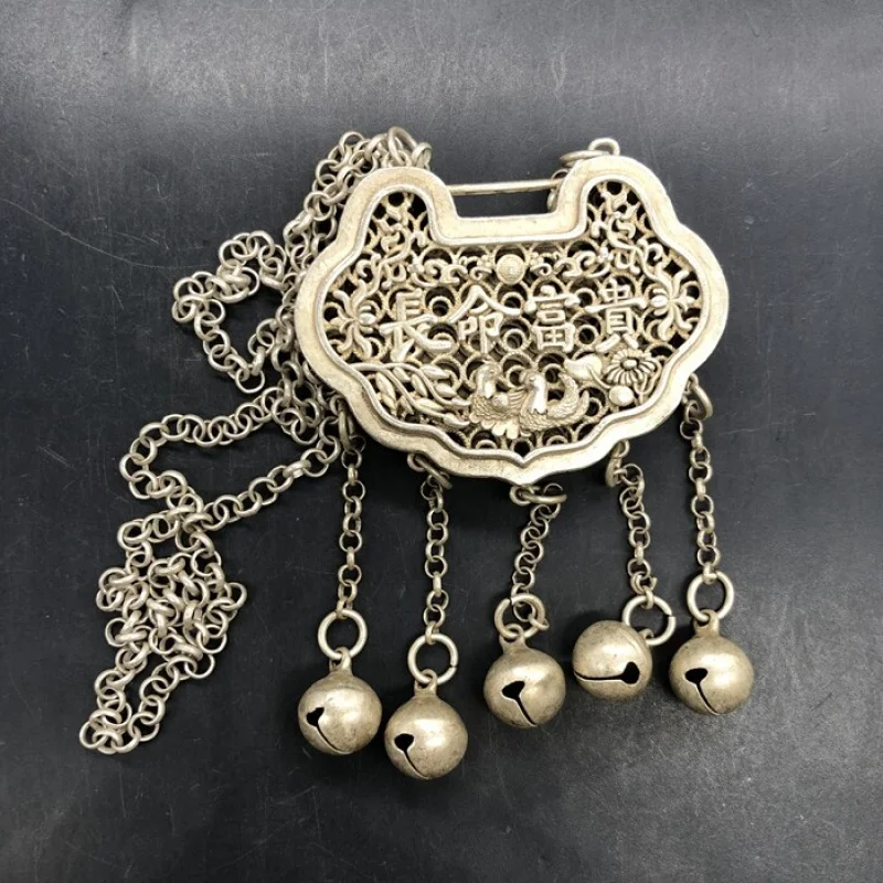 Antique Kirin Gift Gift Silver Lo Nelace Longevity and Wealth Pendant