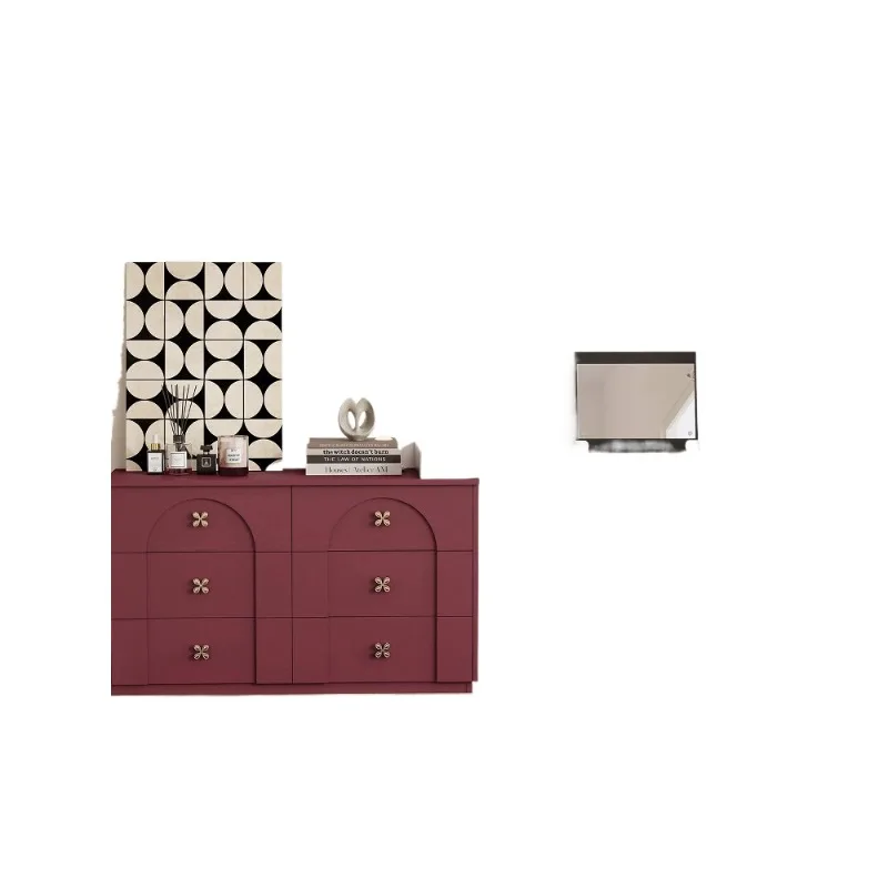 

Light luxury integrated dresser bedroom retro style solid wood mirror chest combination side leg storage table