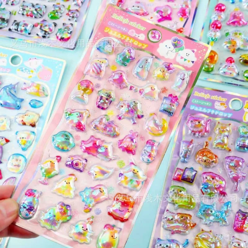 60pcs Japanese Laser Colorful Hollow Relief Stickers 3d Animal Stickers Stationery Booklet Diy Mobile Phone Case Decorative