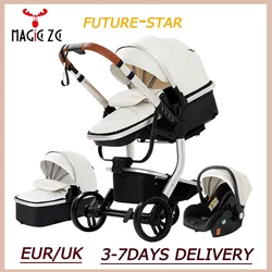 Kinderwagen 3 In 1 Kinderwagen Pasgeboren Kinderwagen Hoge Kwaliteit Senior Baby Draagbare Rubberen Wiel Pu Lederen Parm