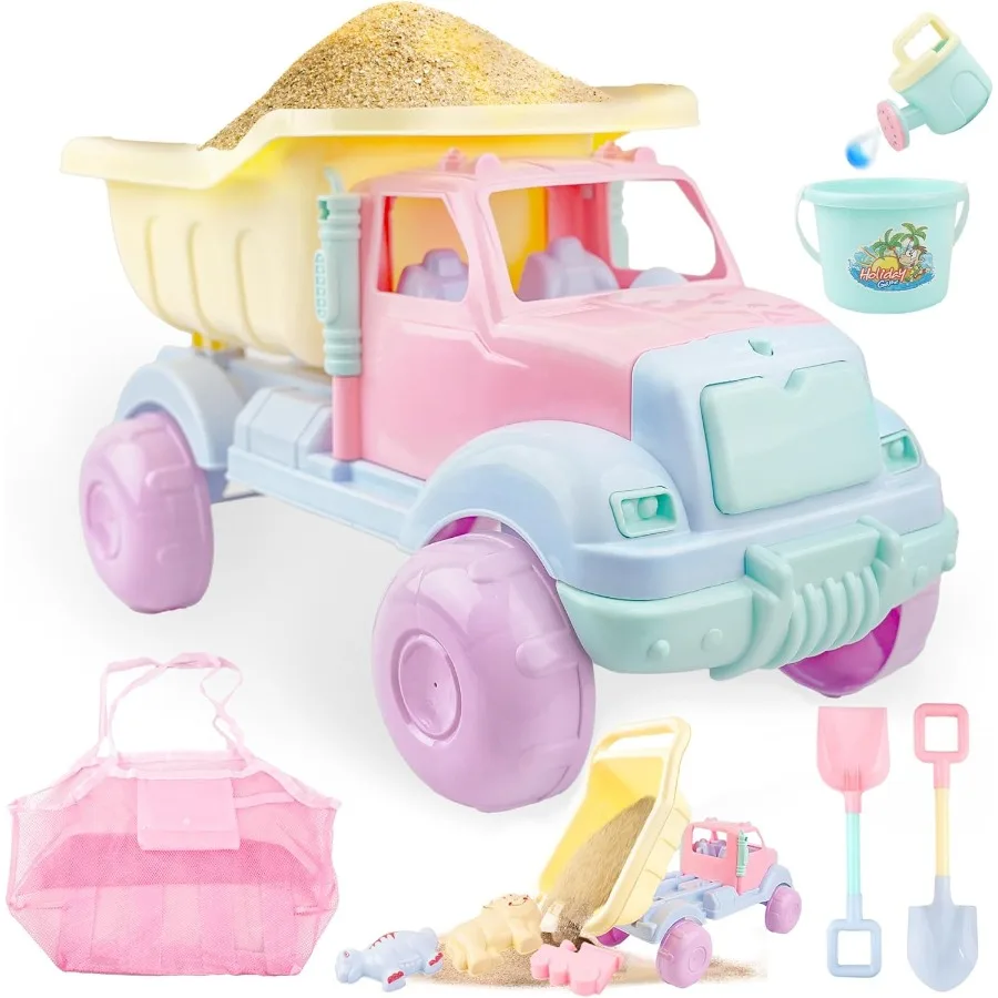 ของเล่นชายหาด รถดัมพ์ของเล่นทราย พร้อมถังทราย พลั่ว และแม่พิมพ์ ของเล่นทรายสำหรับเด็กเล็ก เด็กชายและเด็กหญิง