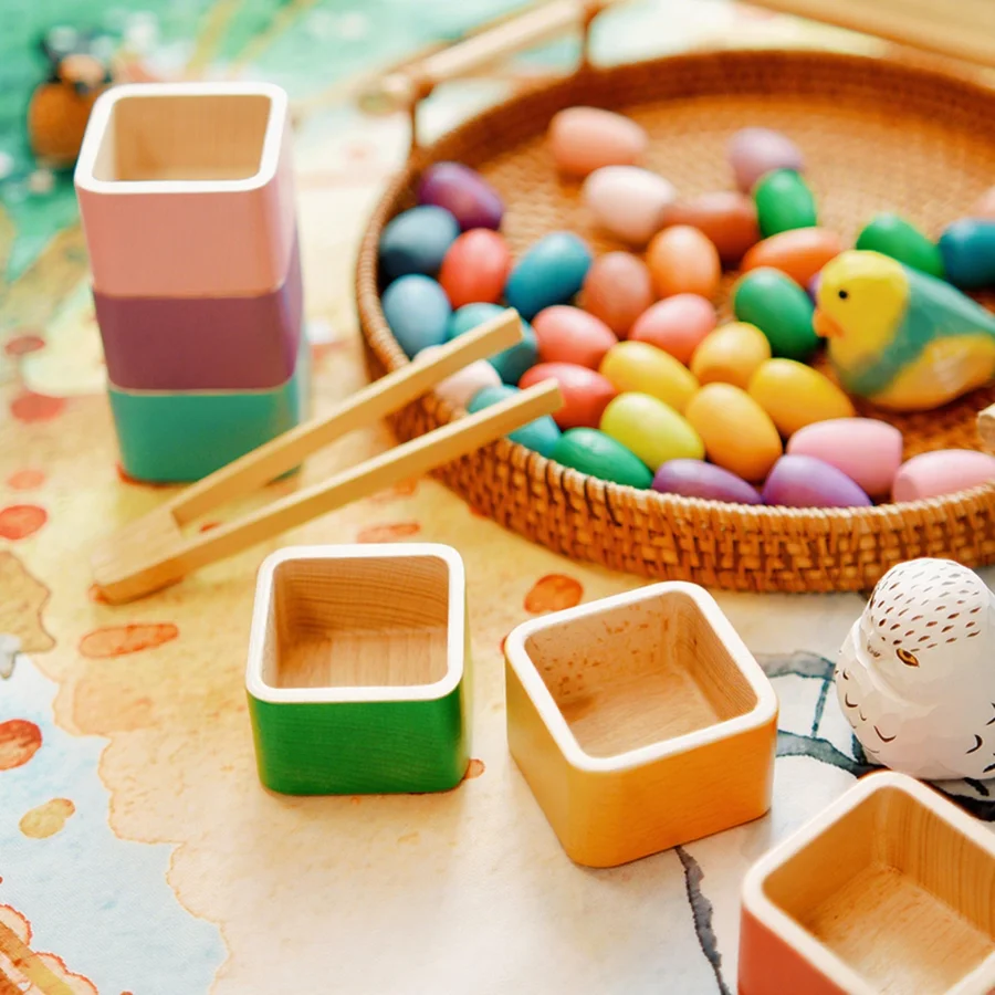 مجموعة بيض الطيور الملونة بألوان قوس قزح، وعاء التراص، ألعاب الأطفال، تصنيف الألوان، ألعاب ألغاز التعليم المبكر