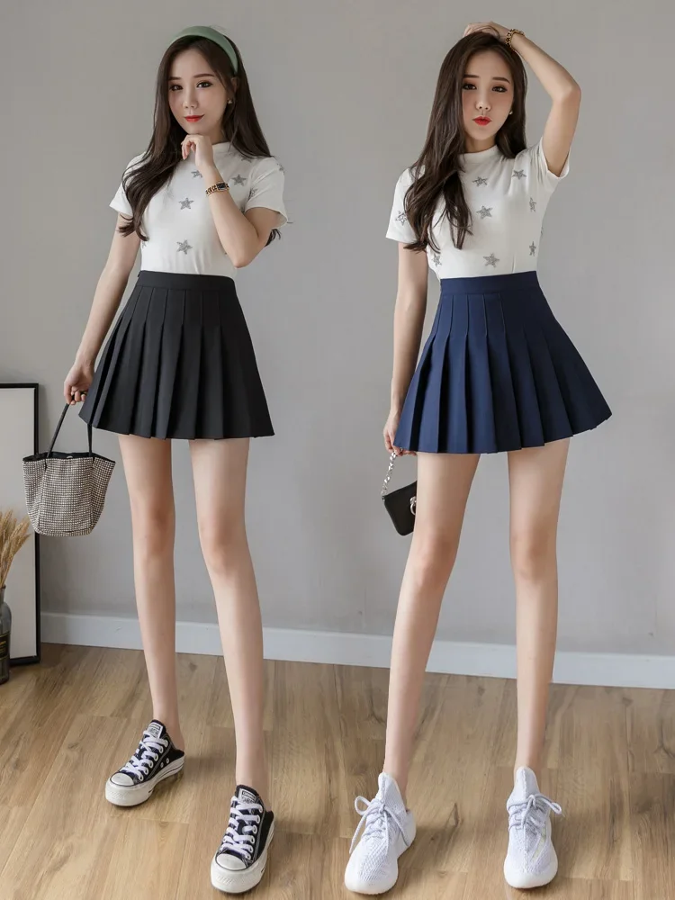 High Waist Black Skirt  Korean Women Summer High Waist Pleated Plaid Female Anime Short Falda Sexy Mujer