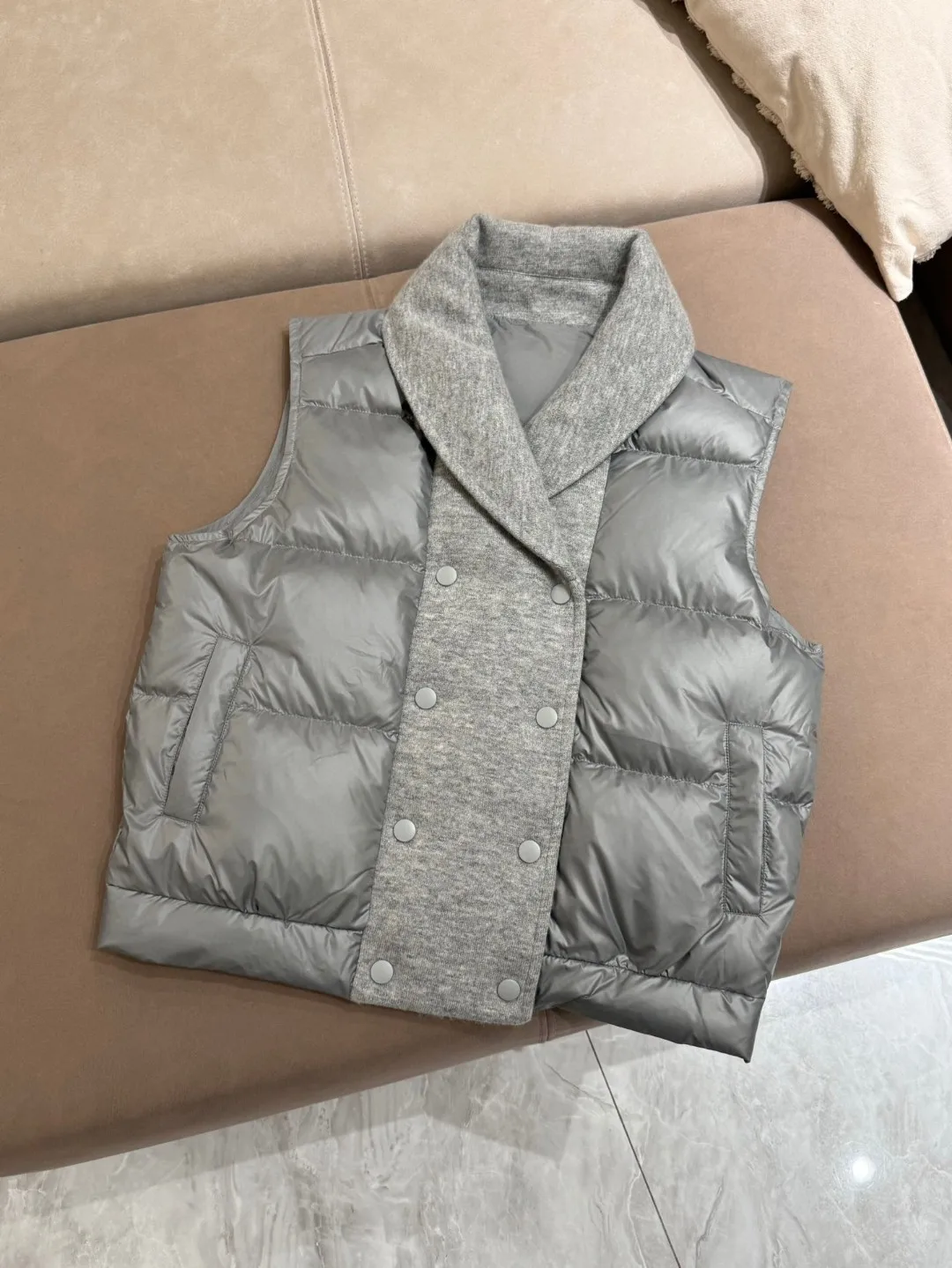 Autumn high-quality cashmere knitted collar goose down vest