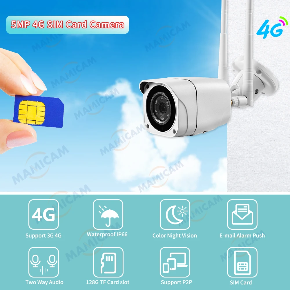 3G 4G Camera Sim Card 5MP WIFI Surveillance Cameras Security Protection CCTV Outdoor Metal Shell IP67 Two Way Audio Camhipro