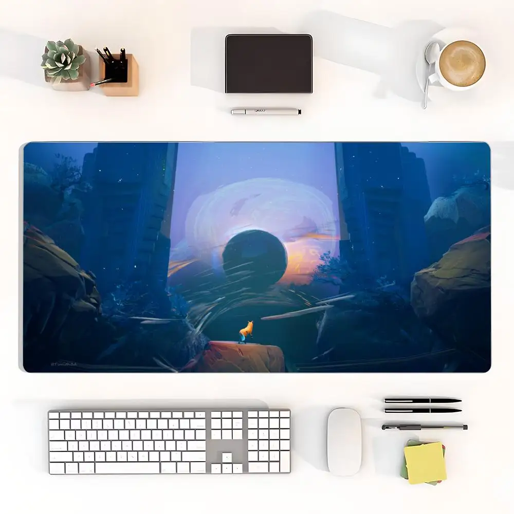 

Fantasy World Desk Mat: Little figure, cosmic sphere—transform your desk into a dreamy, otherworldly workspace for creativity
