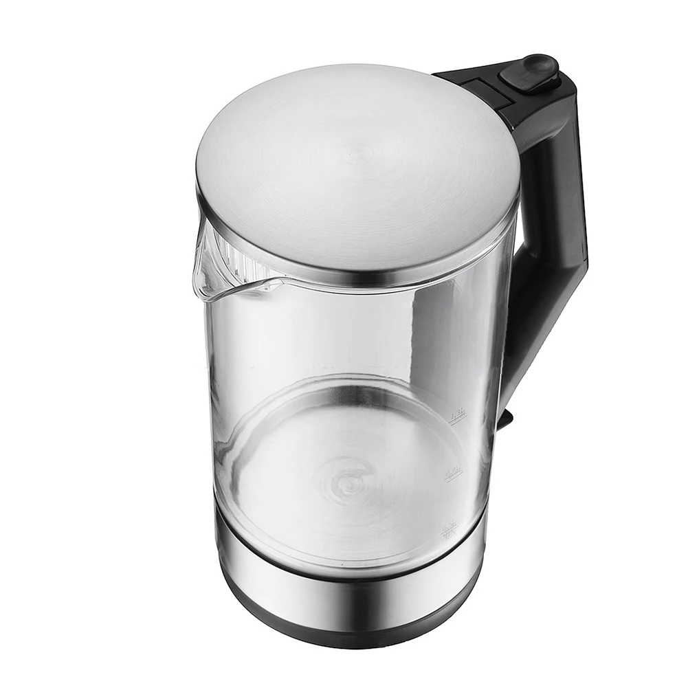 Tetera eléctrica de vidrio de borosilicato alto, tetera de aislamiento para el hogar y la Oficina, color negro, Neutral, estándar británico, venta al por mayor, 1.5l, 1 ud.