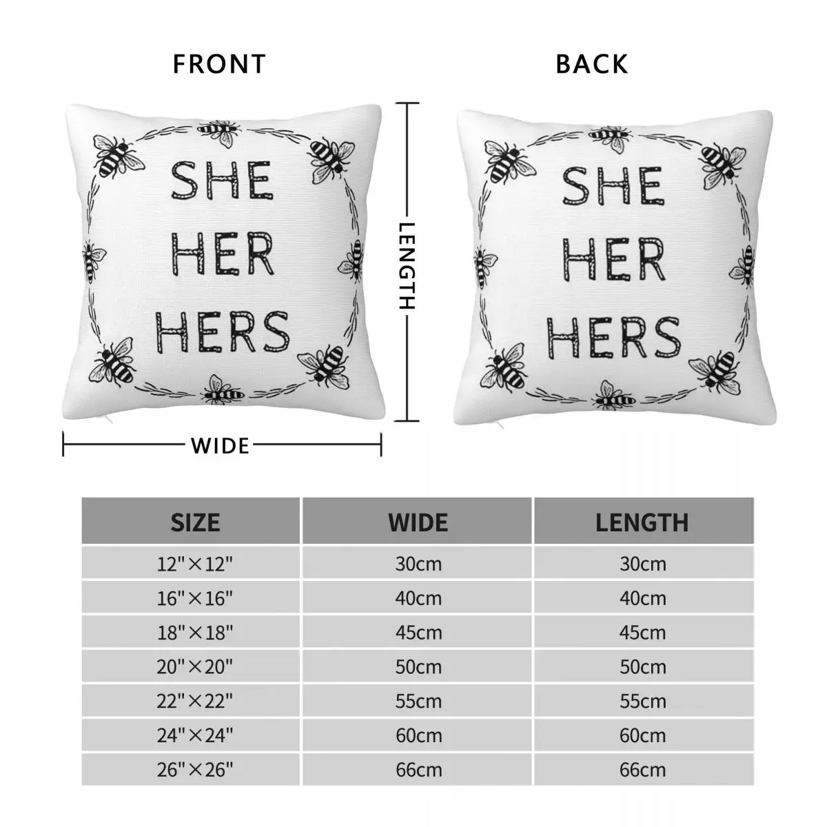 Bee Queer Pronouns She Her Hers Square Pillowcase Pillow Cover Polyester Cushion Decor Comfort Throw Pillow for Home Car