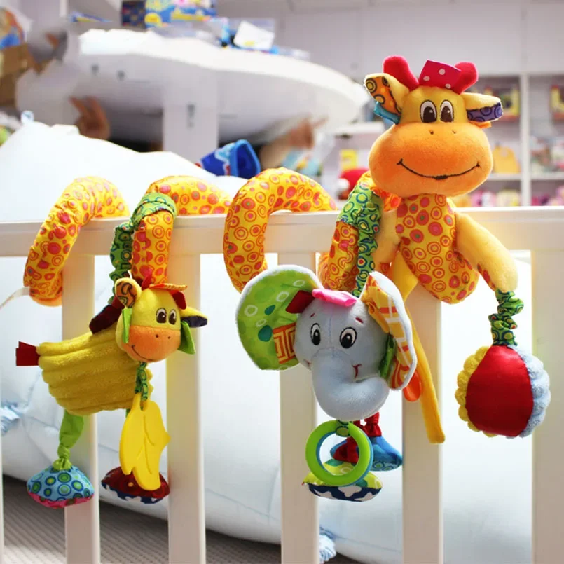 Brinquedos de pelúcia chocalho animal para o bebê, carrinho infantil móvel, berço de cama, brinquedos pendurados em espiral, 0-12 meses