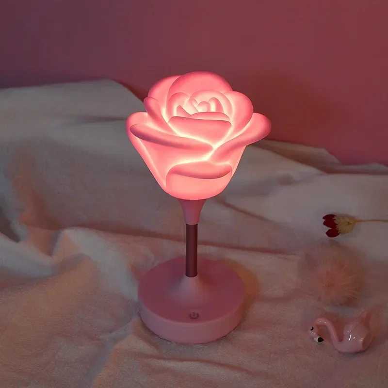 โรแมนติก Rose บรรยากาศ Nightlight ชาร์จ USB Touch สามระดับ Dimming LED ดอกไม้ Nightlight ของขวัญเครื่องประดับ