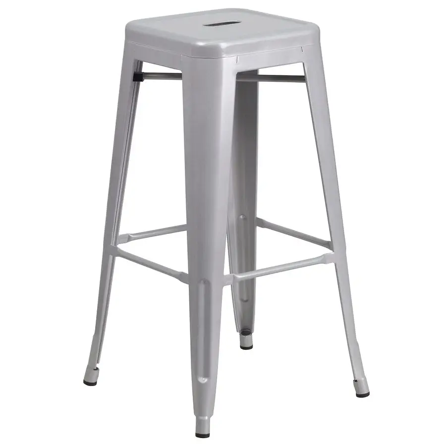 

Commercial Grade 30 High Backless Silver Metal IndoorOutdoor BarStool with Square Seat