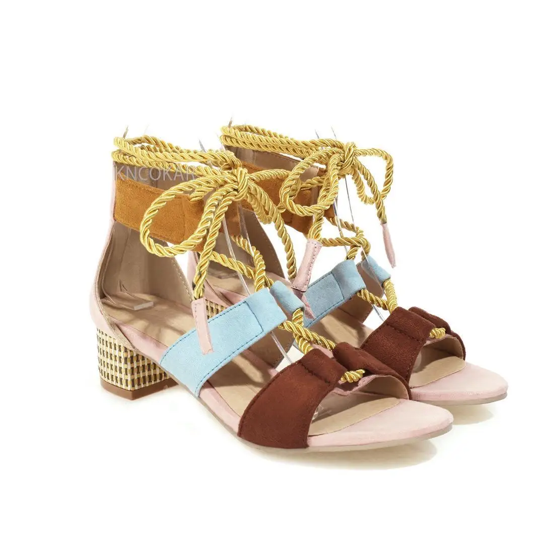 2023 New Fashion Summer Outwear Round Toe Thick Heel Cross Strap Design Sexy Sandals 34-46