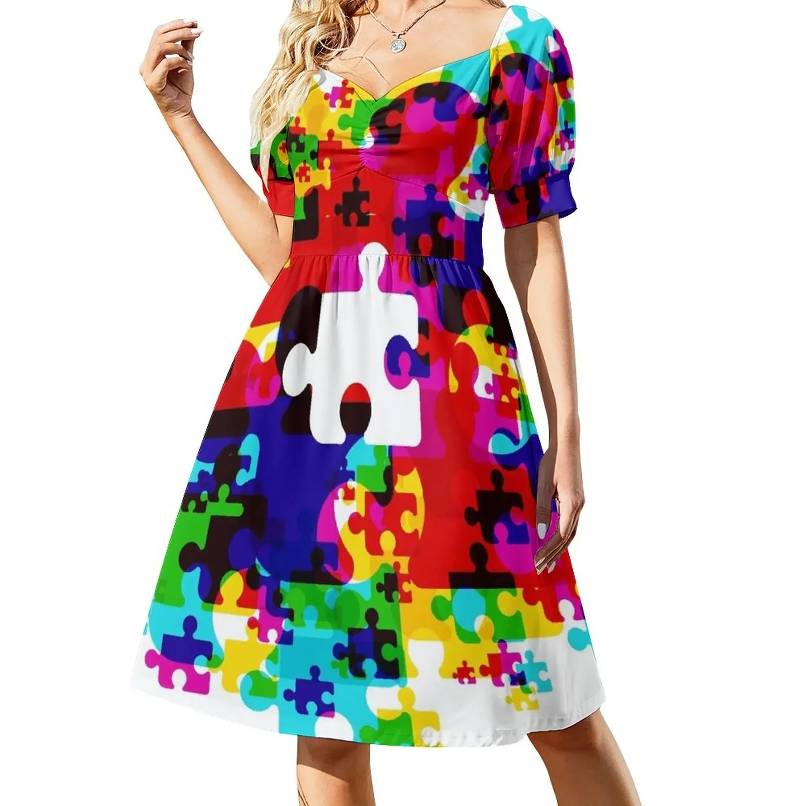 Jigsaw Pieces Short-Sleeved Dress summer dresses summer dress daily