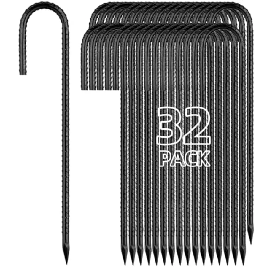 

12 Inch Rebar Stakes J Hook Ground Stakes 32-Pack Heavy Duty Galvanized Chain Link Fence Stakes Metal Tent Stakes for Outdoor L
