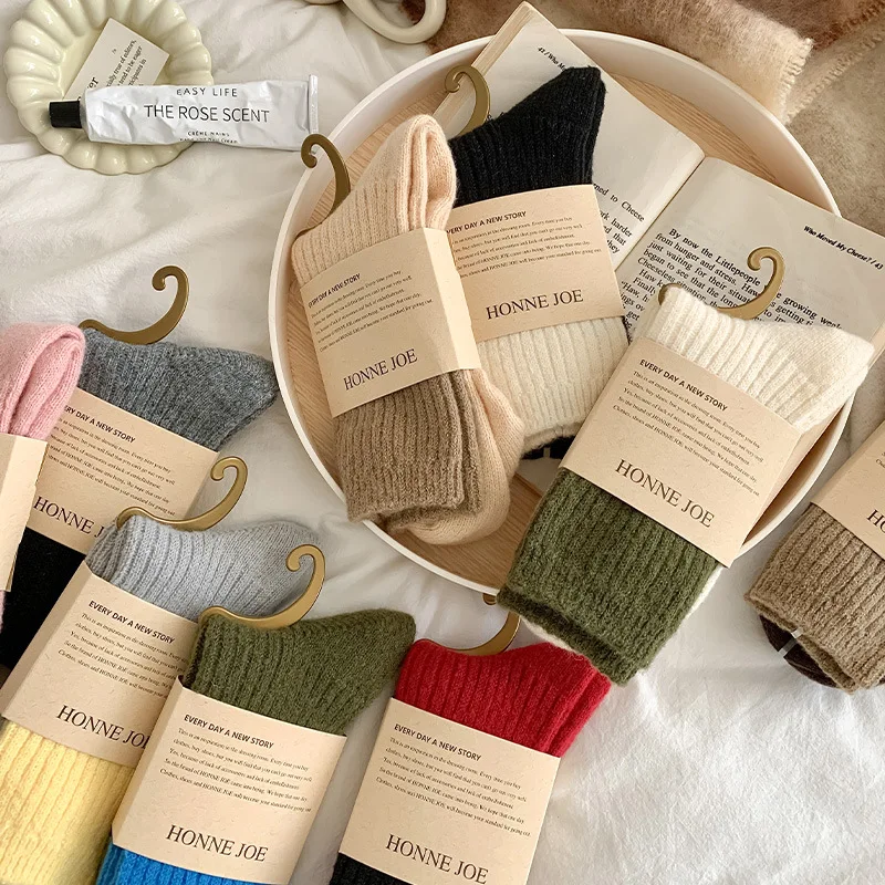 Autumn and Winter Combination Color Women's Socks Warm Tube Thick Wool Socks Solid Color New Women's Socks