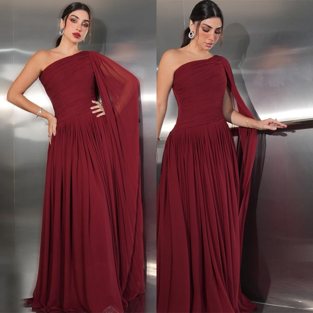 

Customized High Quality One Shoulder Evening Dress Elegant Chiffon Prom Dress Classic Sweep Train Special Occasion Gowns