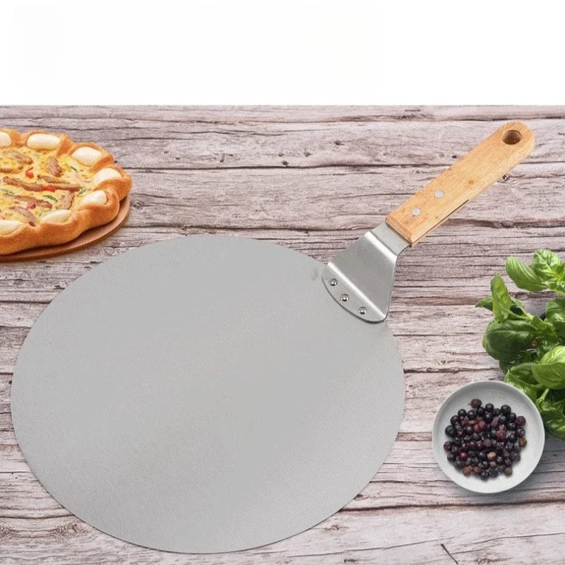 1PC Pizza Shovel Wooden Handle Stainless Steel Cake Shovel Round Baking Tool Transfer Shovel Cooking Tool