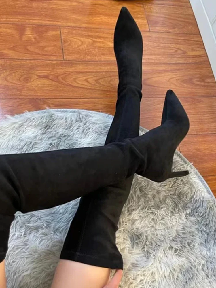 

Winter Fashion Elastic Slim Women Over The Knee Boot Square High Heels Thigh High Sock Booties botas de inverno feminina