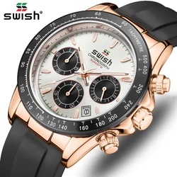 New Fashion Chronograph Sports Watches Men Rubber Strap Quartz Wristwatches 3 Subdial Working Luxury Relogio Masculino 3ATM