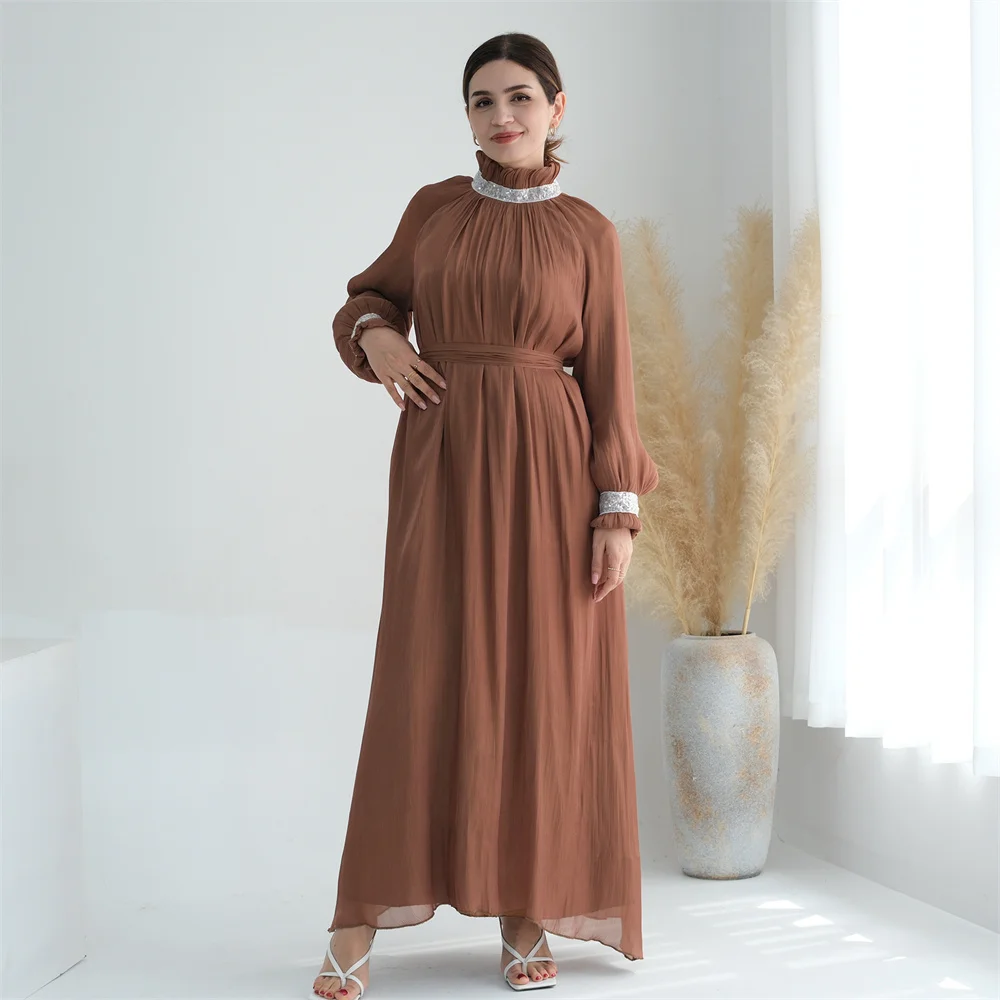 2024 New Pink Modest Dress for Muslim Women Eid Ramadan Dubai Luxury Abaya Elegant Female Casual Long Arabe Robe Islam Clothin