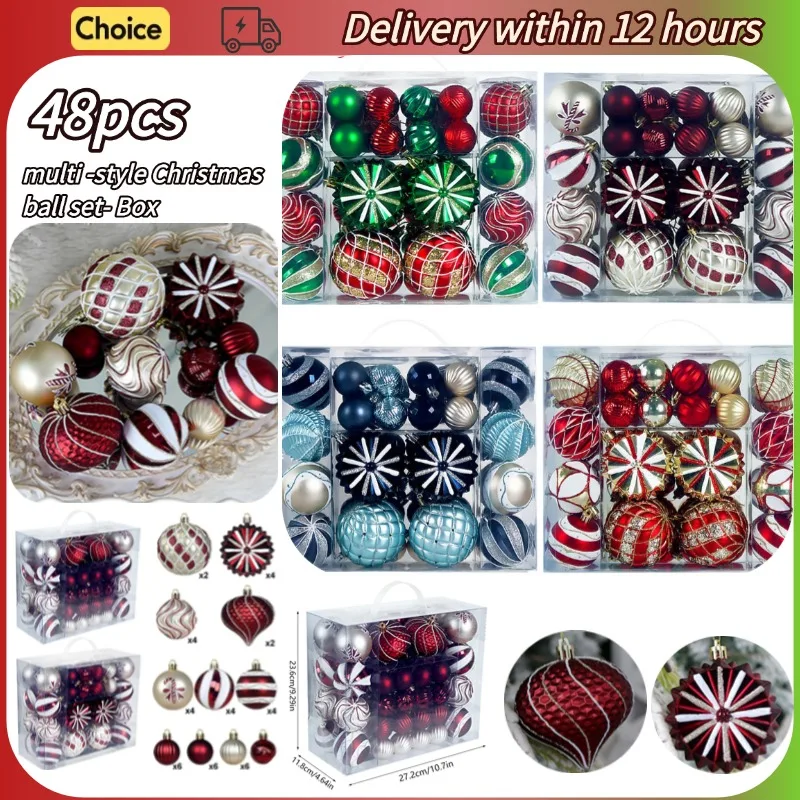 

48pcs Christmas Ball Decoration Pendant Set Electroplated Color Ball 4/6/8cm Christmas Tree Decorated Ball Holiday Party Pendant