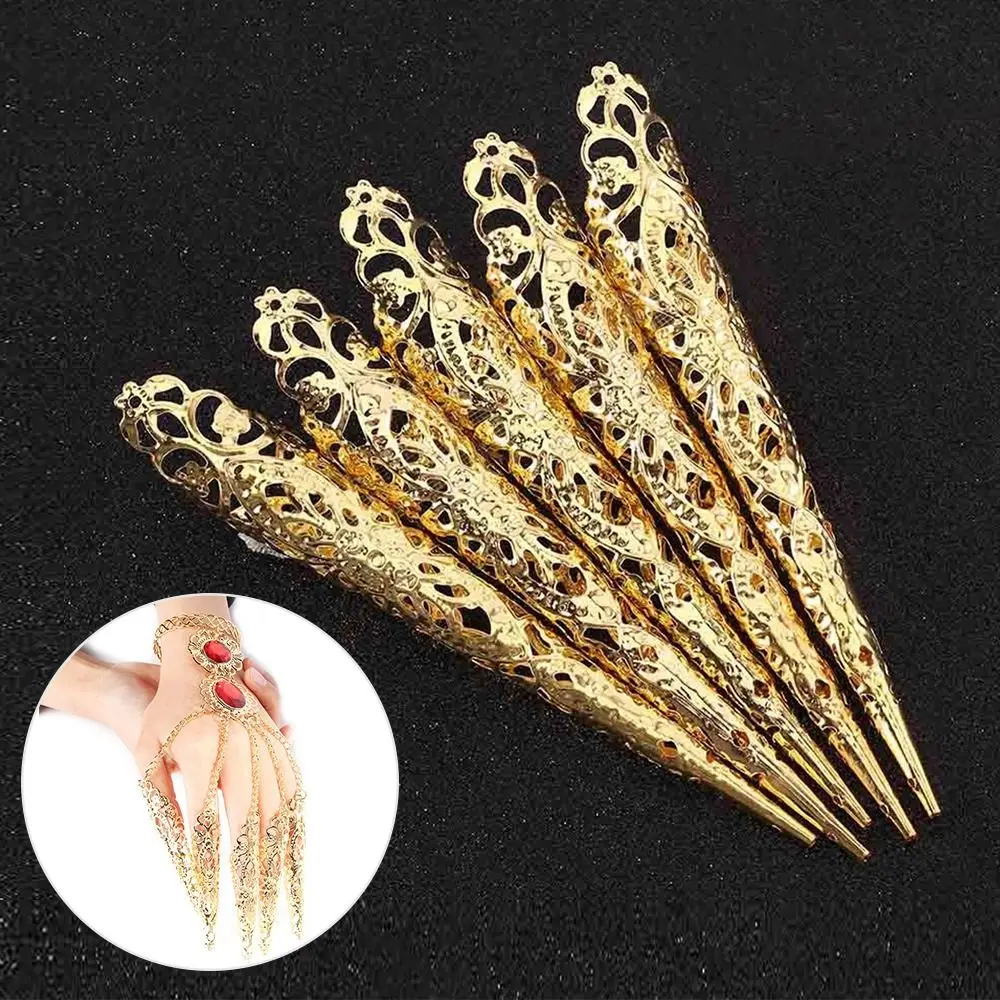 5Pcs Exquisite Peacock Golden Finger Jewelry Dance False Nail False Nail Dance Prop