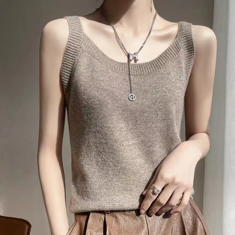 Podstawowy dzianinowy top bez rękawów dla kobiet Solidny miękki sweter Kamizelka biurowa Elegancki letni strój
