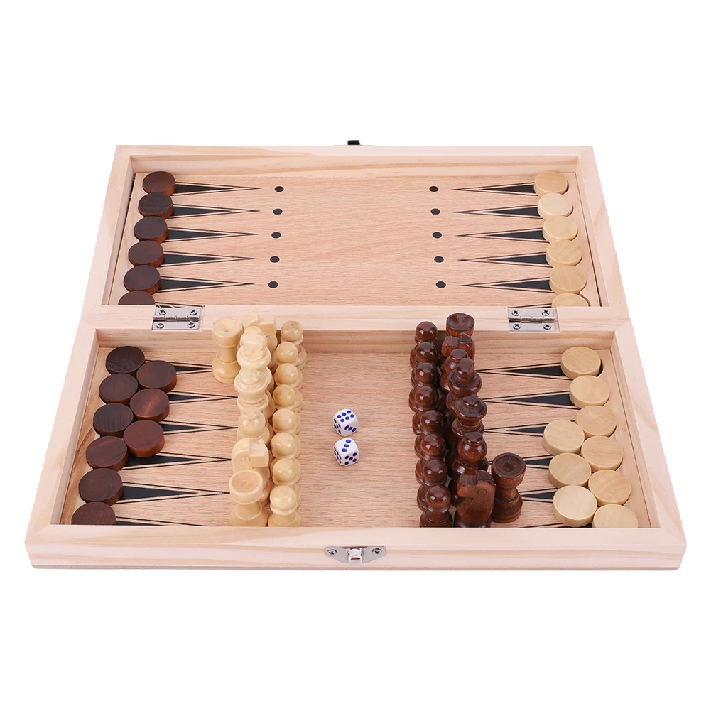 29x29cm Large Chessboard Developing Strategic Thinking 3 in 1 Chess Chekers Backgammon No Toxic Wood Board Game for Boys Girls