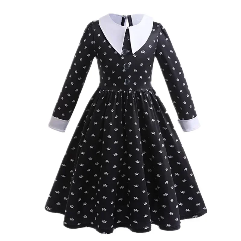 Wednesday Addams Girl Costume 2024 New Black Gothic Dress for Girls Halloween Disguise Cosplay Carnival Party Dresses 4-12 Years