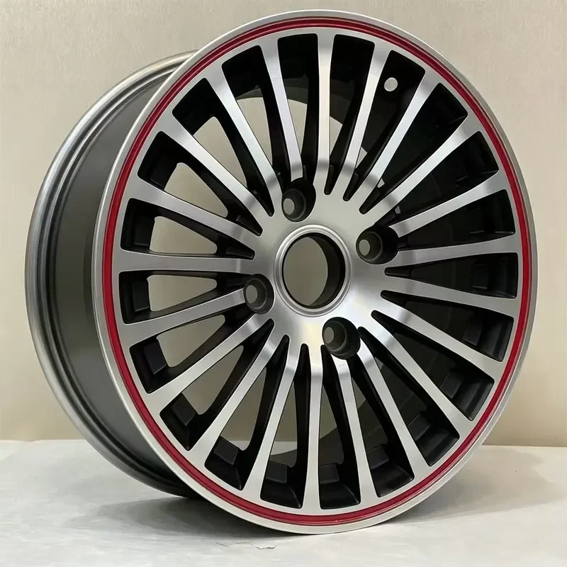 14 15 16 17 Inch Wheels Factory Wholesale Aluminum Passenger Car Tires Wheels Matte Black Machined Lip Design Hub 5*114.3
