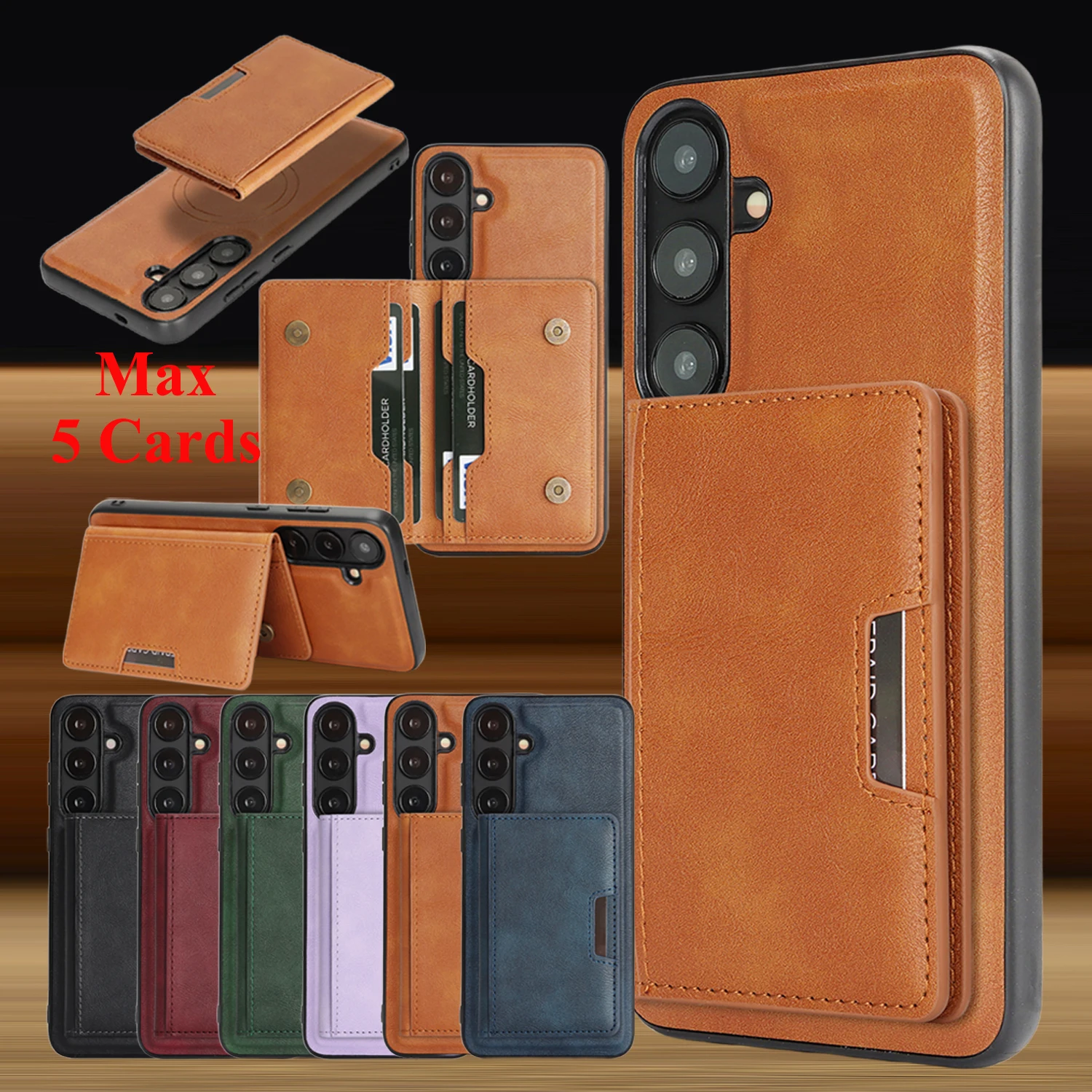 2 In 1 Leather Case For Samsung Galaxy A37 A57 A17 A14 A15 A34 A36 A53 A55 A16 A26 A35 A52 A54 A56 4g 5g Card Slot Phone Cover