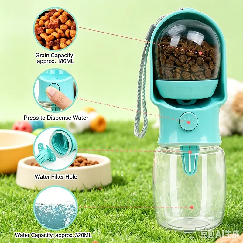 Portable Dog Cat Water Bottle with Storage Food and Water Container for Puppy Pets Dogs Feeder Bowl Outdoor Travel Pet Supplies