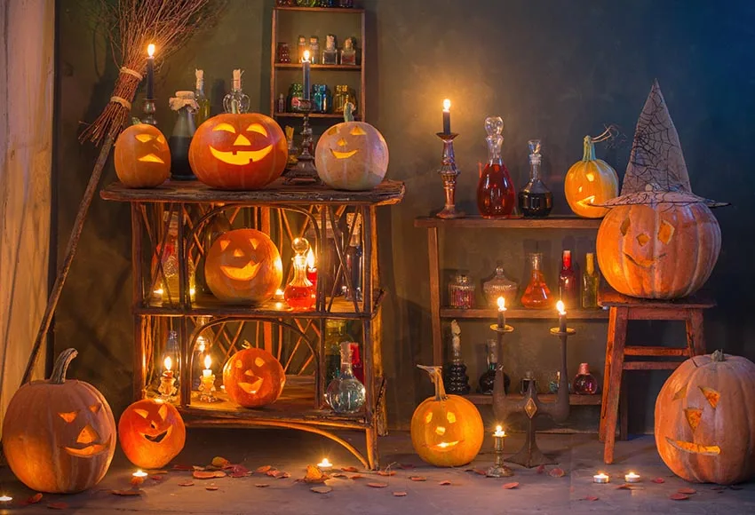 Mehofond photographie fond Halloween horreur lune nuit cimetière citrouille anniversaire enfants Portrait décor toile de fond Studio Photo