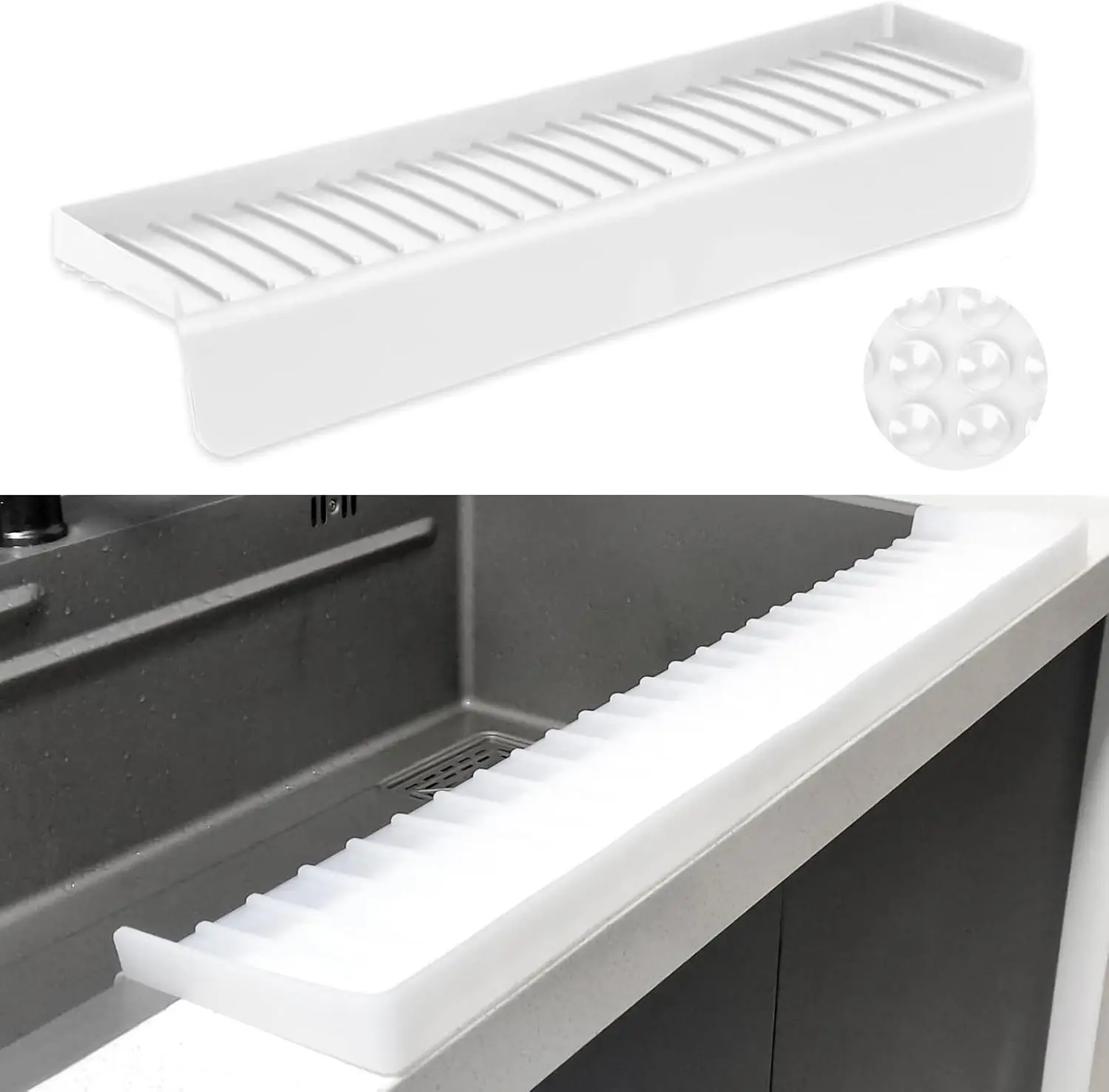 

Silicone Sink Edge Protectors, Splash Guard & Draining Mat for Kitchen, Bathroom, Granite, Quartz Countertops, 4x24in