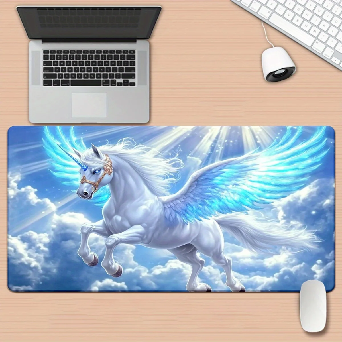 Winged Unicorn Pegasus in Blue Sky Large Gaming Mouse Pad Rubber Anti-Slip Desk Mat Office