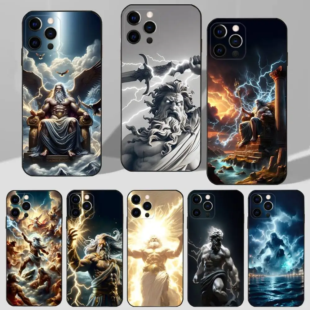 

Greek Mythology Zeus Phone Case For iPhone 16,15,17,14,13,12,11 Plus,Pro Max,XS,X,XR,SE,Mini,8,7 Soft Silicone Black Cover