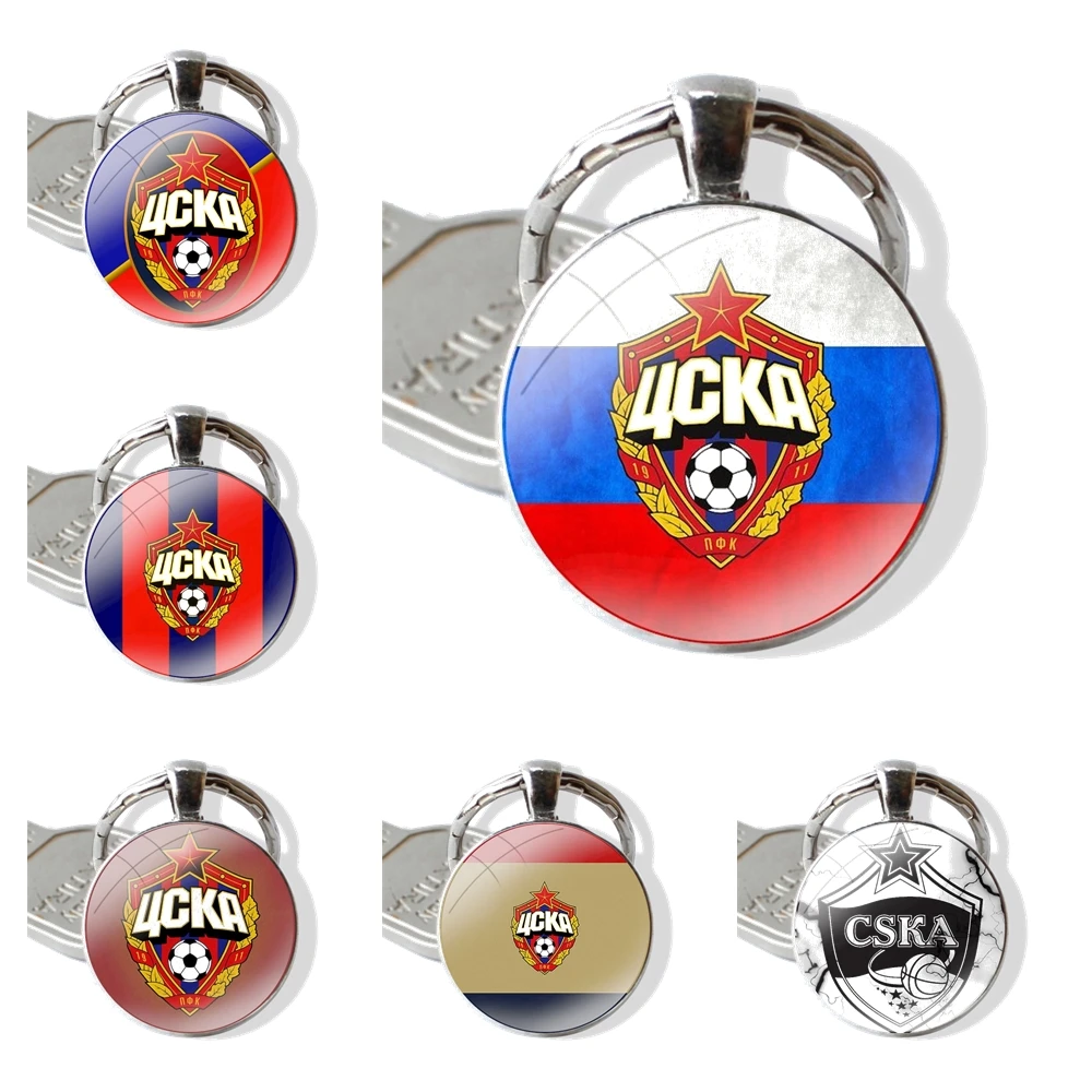 Keychain Handmade Glass Cabochon Key Ring Holder Pendant Key Chains cska moscow