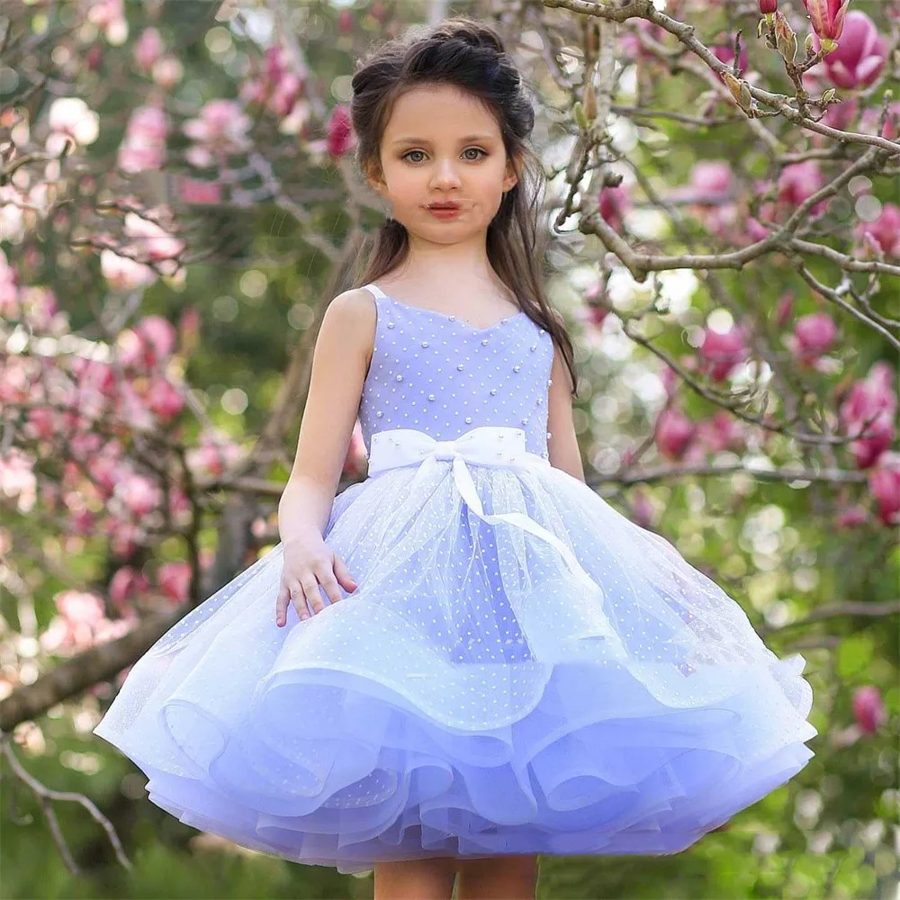 Flower Girl Dresses Thin Shoulder Straps V-neck Fluffy Simple Elegant First Communion Graduation Celebration Birthday Gift Ball