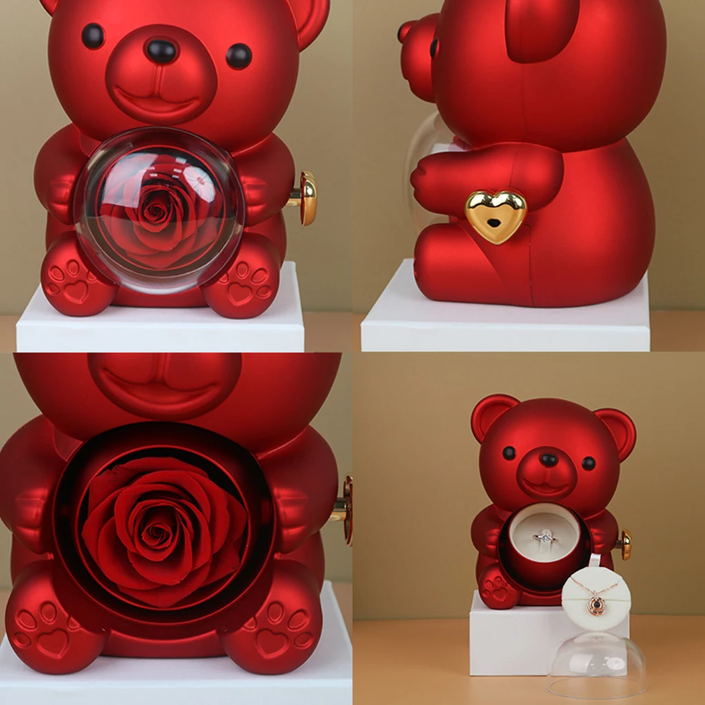 Custom Engraved Name Necklace Teddy Bear Eternal Rose Gift Box with Rotate Rose Jewelry Box for Girl Valentines Christmas Gifts - Image 5