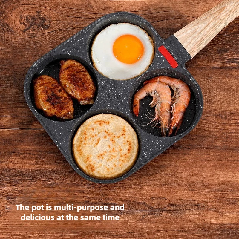 

4 Hole Frying Pan Non Stick Breakfast Burger Egg Pancake Maker Wooden Handle Medical Stone Non Stick Pan Cooking Kitchen Tools