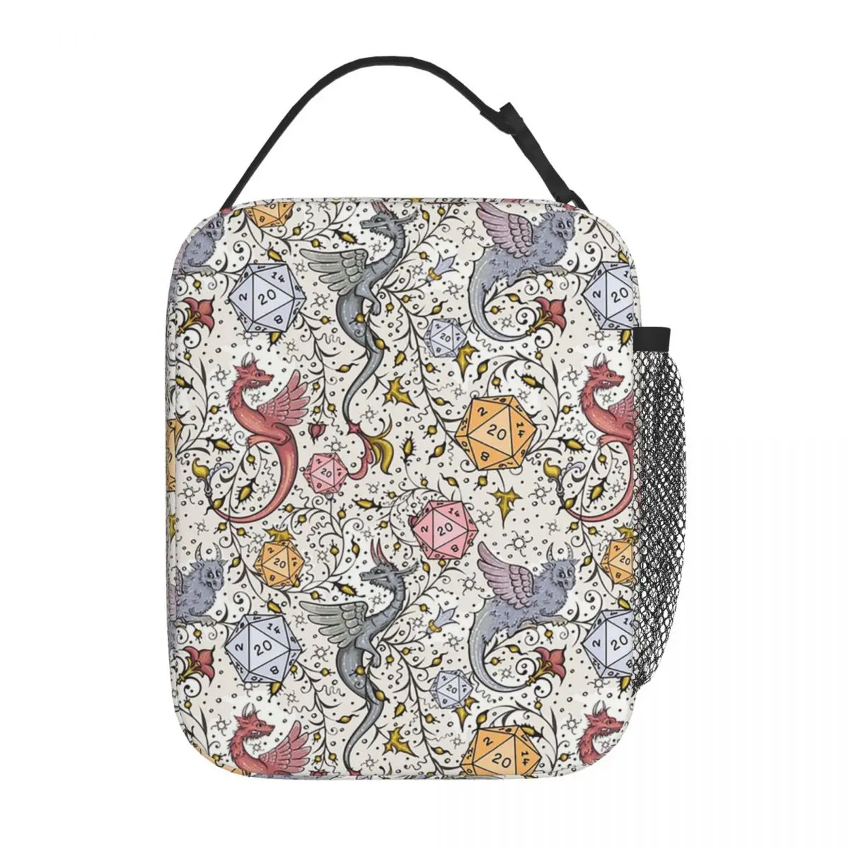 Medieval Dragon And D20 Dice Dnd Pattern Insulated Lunch Bag for Women Children Leakproof Food Boxes Thermal Lunch Box Tote