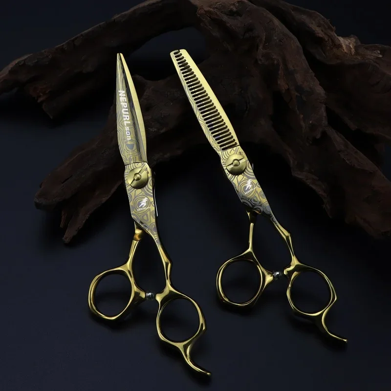 

Professional Gold Damascus Hair Scissors 6 Inch Sharp Blade Barber Shears Hairdressing Thinning Scissors