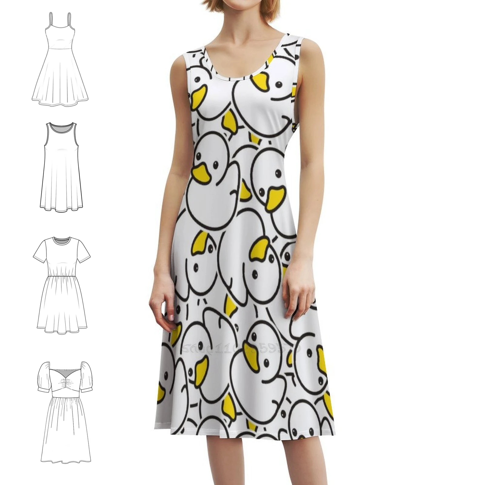 

Женское элегантное праздничное платье с милыми мультяшными утками, платье трапециевидной формы с короткими/длинными/без рукавов, вариантами птиц Quack Pets Kids Goose Gees