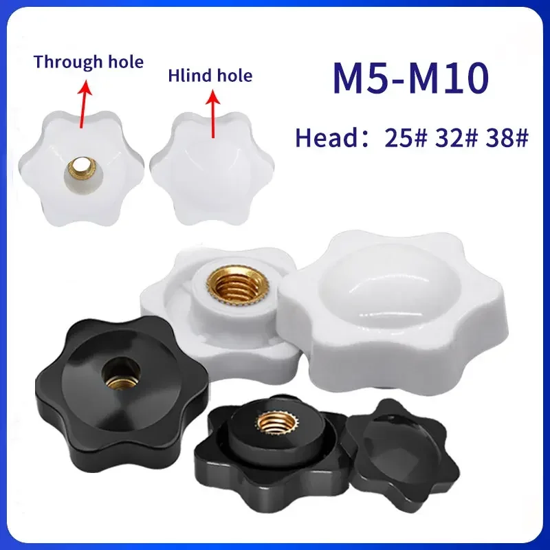 White 32# 38# M5 M6 M8 M10 Flower Handle Nut Thru Hole/Blind Hole Bakelite Knob Head Thumb Nut Plastic Heat Resistant