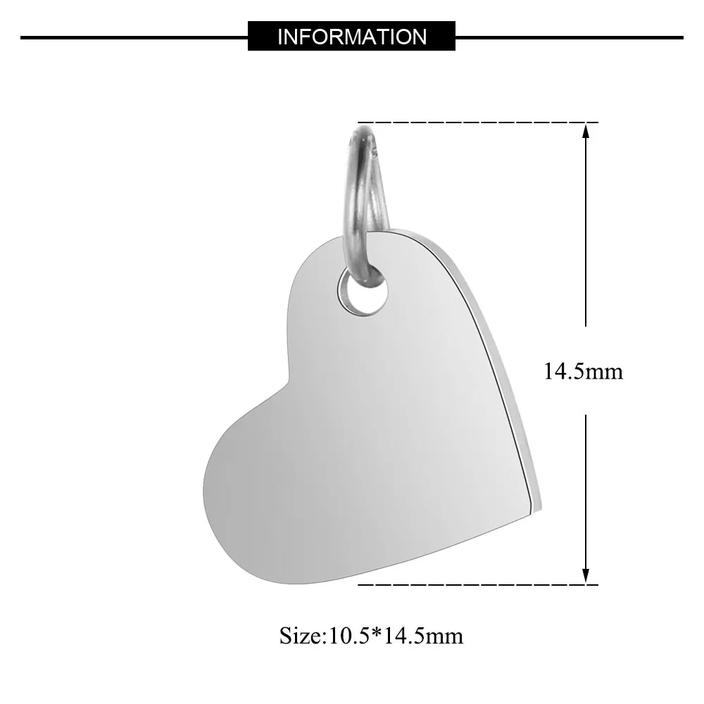 10pcs/Lot Stainless Steel Mirror Polish Heart Shaped Charms With Jump Ring For DIY Jewerly Making Accessories Wholesale