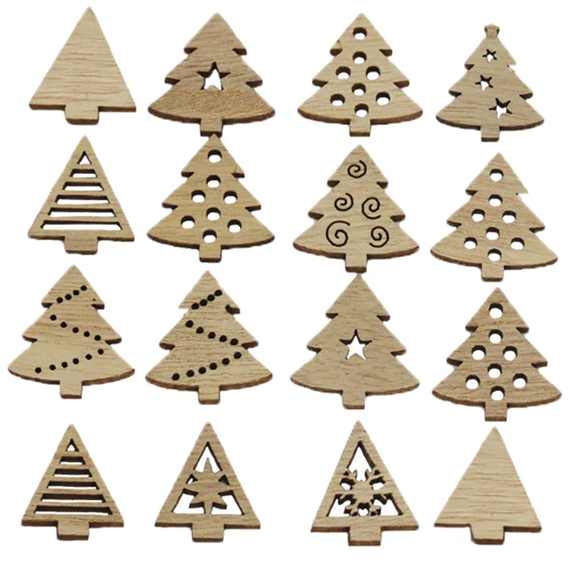 (50 Pieces/pack) 2.5cm Christmas Decoration Creative Cartoon Wooden Piece Retro Handmade DIY Small Gift Material