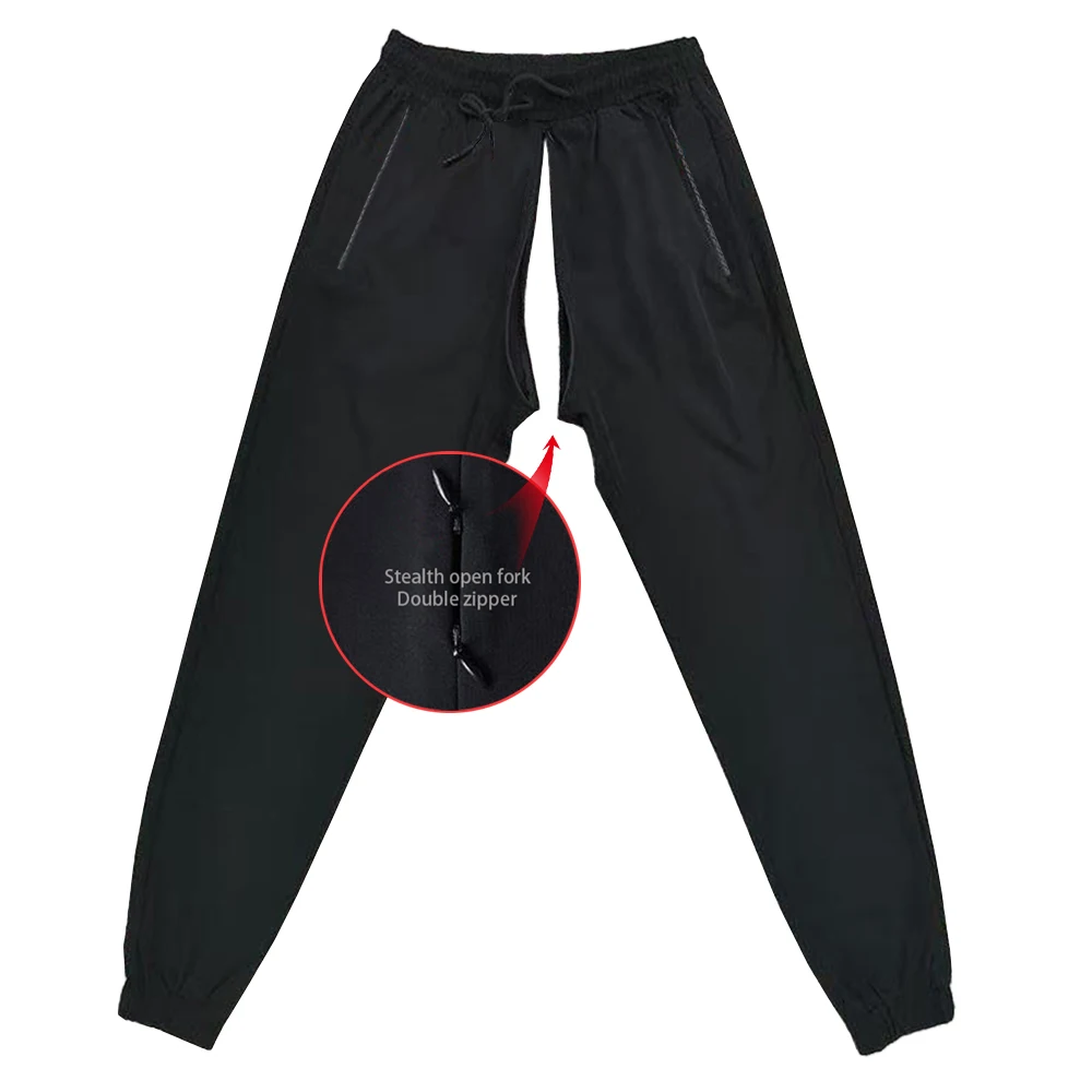 Invisible Open Crotch Outdoor Sex Camping Plus Size Men's Trekking Pants Summer Loose Straight Exoticism Wide Leg Casual Trend