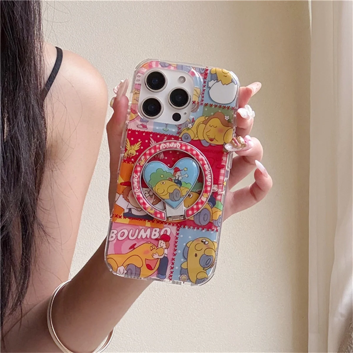 

Korean Ins Cartoon Pattern Magnetic Phone Case For iPhone 16 Pro 14 15 Pro Max Cover with Stand Holder Cases For Magsafe Funda