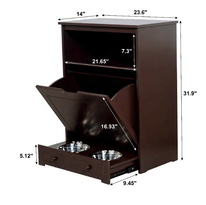 رائجة البيع تغذية وسقي المورد محطة تغذية الحيوانات الأليفة طعام الكلاب خزانة خشبية مع أوعية مرتفعة للكلاب